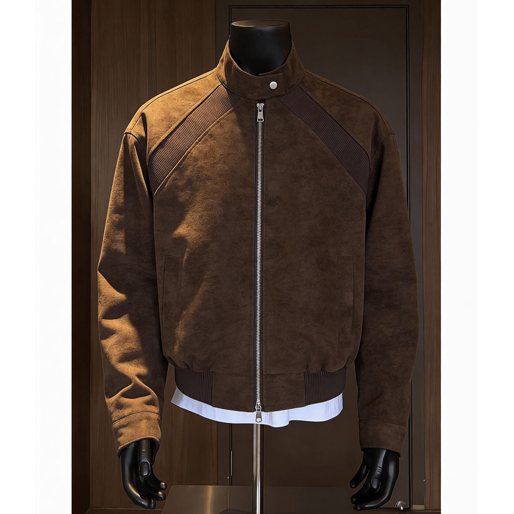 Men's Neutral Deconstructed Flight Leather Jacket For Spring_voghion.com
