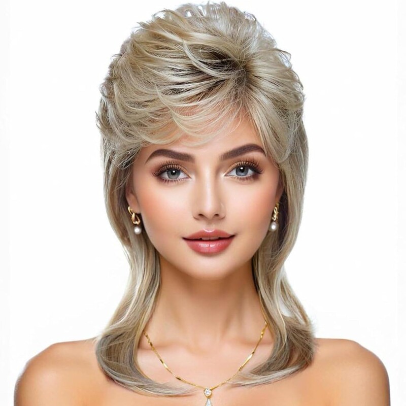 Cross-Border European and American Rock Punk Heavy Metal Shawl Curly High-Temperature Synthetic Wig Mullet Wig Blondewig