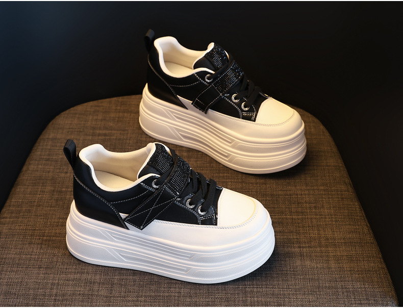 Giày sneaker nữ đế dày tăng chiều cao 9,5 cm, dây Velcro trắng phong cách thể thao — màu be chi tiết 5