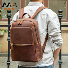 复古大容量疯马皮双肩背包商务高档出差电脑包休闲潮流双肩包批发
