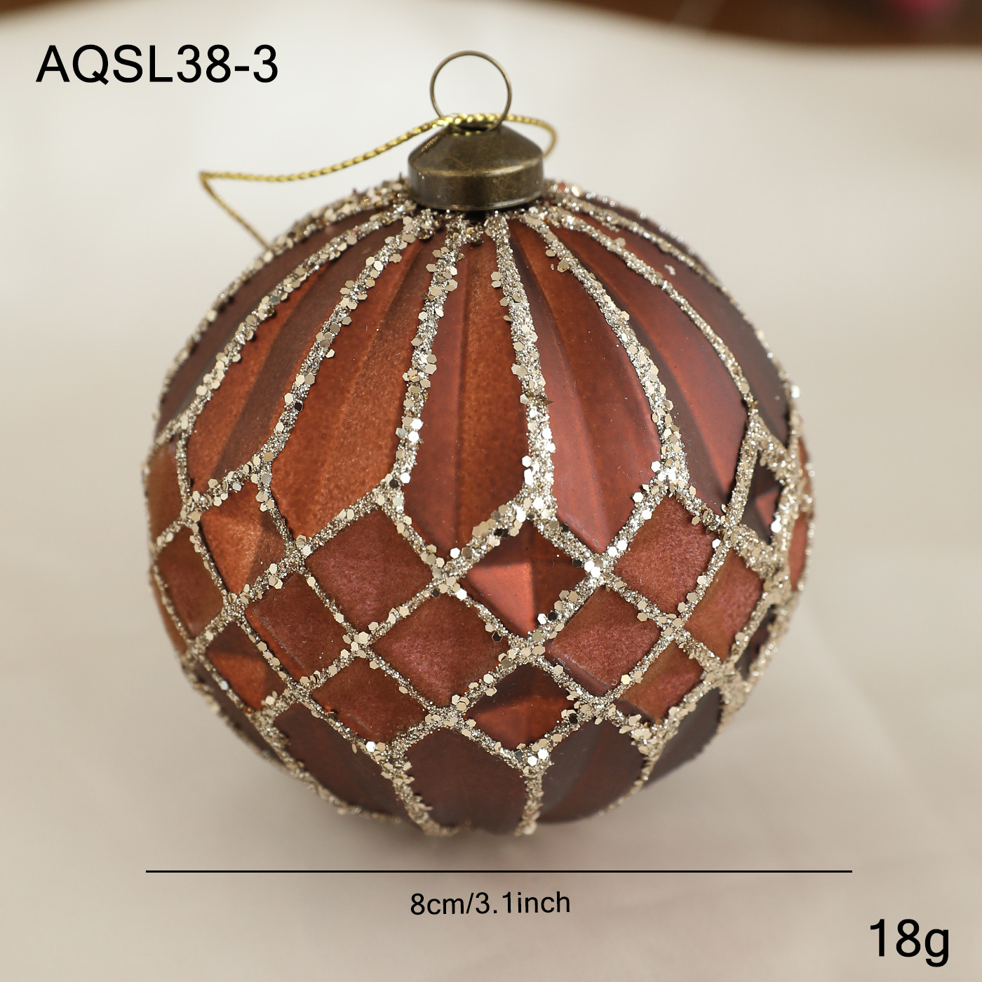 Nuevo producto 8CM bola de Navidad color café polvo oro polvo retro árbol de Navidad colgante bola decoración colgante diseño colgante
