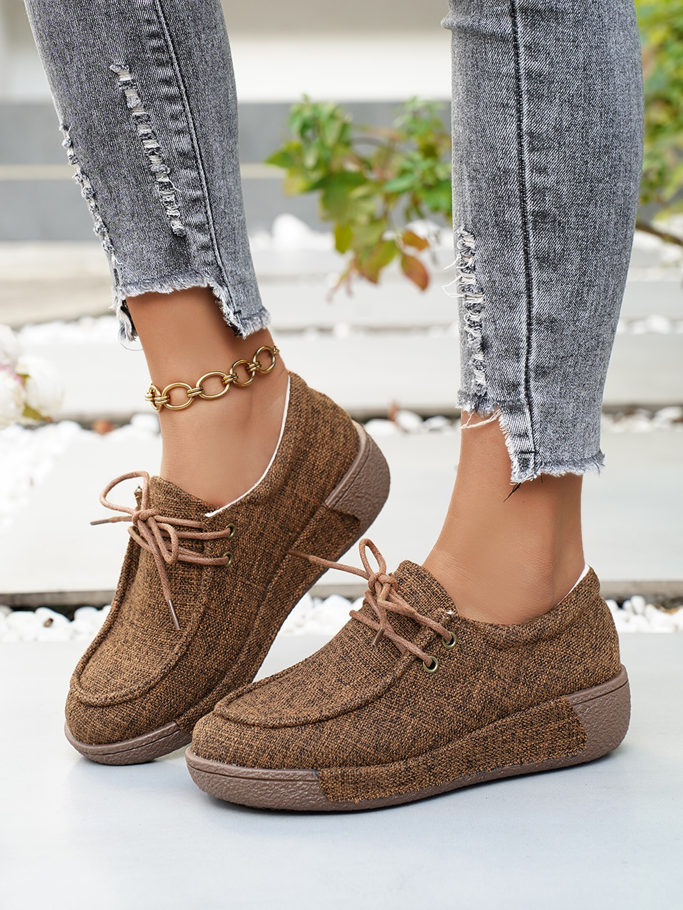 Damen Denim Schnürschuhe Mit Plateau Bequeme Freizeitschuhe_voghion.com