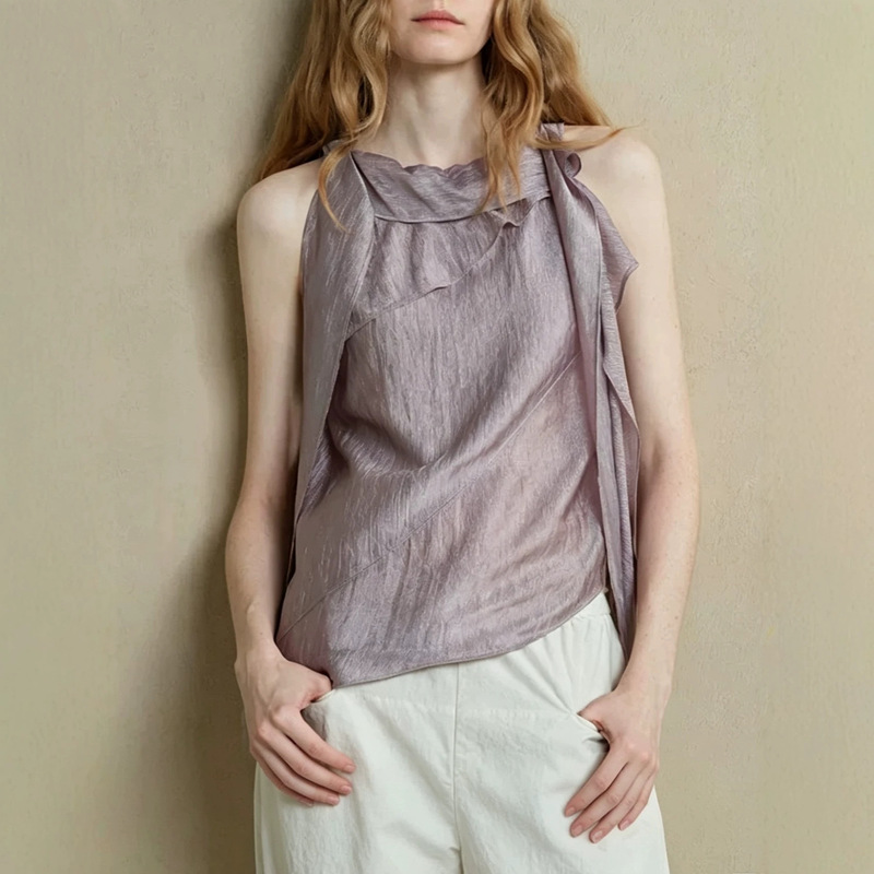 Someone Sometimes Selects Acetate Fiber Shiny Silk Diagonal-Cut Deconstructed Irregular Ribbon Sleeveless Tops Someone Sometimes Selects Acetate Fiber Shiny Silk Diagonal-Cut Deconstructed Irregular Ribbon Sleeveless Tops