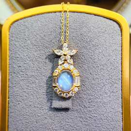 工厂批发爆款天然月光吊坠S925银镶嵌主石6*8销欧美一件代