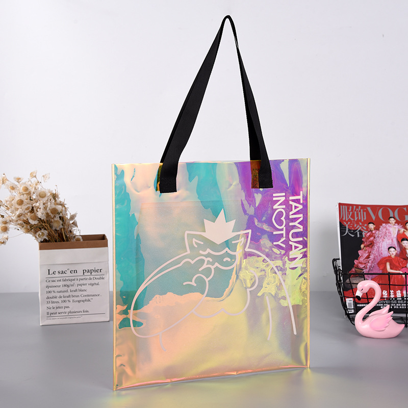 PVC镭射手提袋 TPU礼品塑料包装袋定制 logo炫彩网红透明手提袋