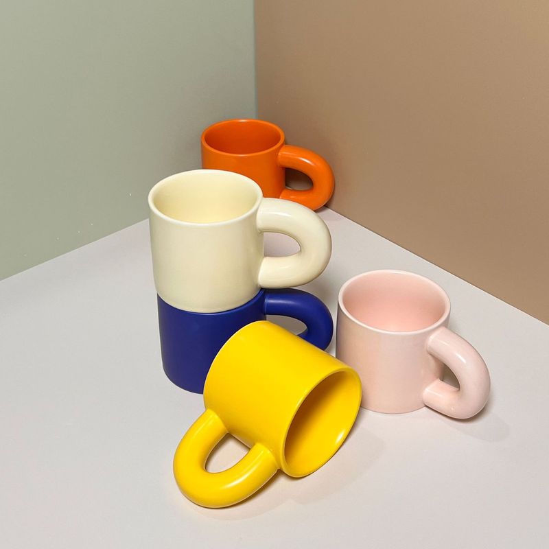 クリエイティブカップ大耳ハンドルクリエイティブセラミックコーヒーカップ北欧マット高颜値印刷ロゴ印字|undefined