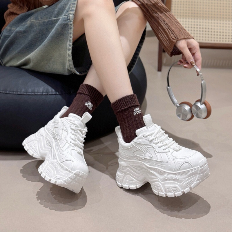 小个子真皮厚底休闲鞋女小白鞋2025早秋新款增高8cm显脚小老爹鞋|undefined