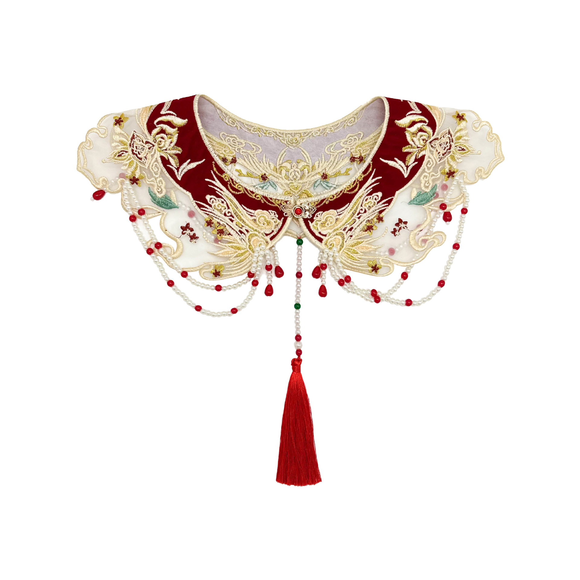 Capa de hombro con estampado de nubes de estilo antiguo, falda roja mamian con borlas de perlas de estilo chino, muy vendida, Hanfu para mujeres y niños, combinada con un cuello falso. image 12