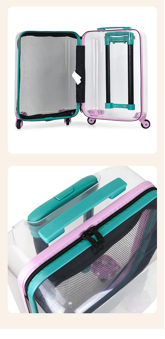 Vali kéo trẻ em 14 inch nhẹ, có dây kéo, hộp đựng thú cưng tùy chỉnh — Màu vàng cam, Màu trong suốt chi tiết 2
