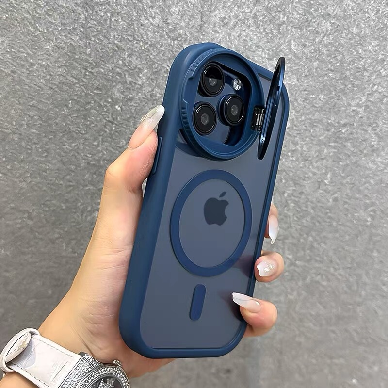 Apple 17 携帯電話ケース iPhone16promax レンズフィルムスタンド付きフリップカバー 透明 磁気吸着 落下防止 シンプル|undefined