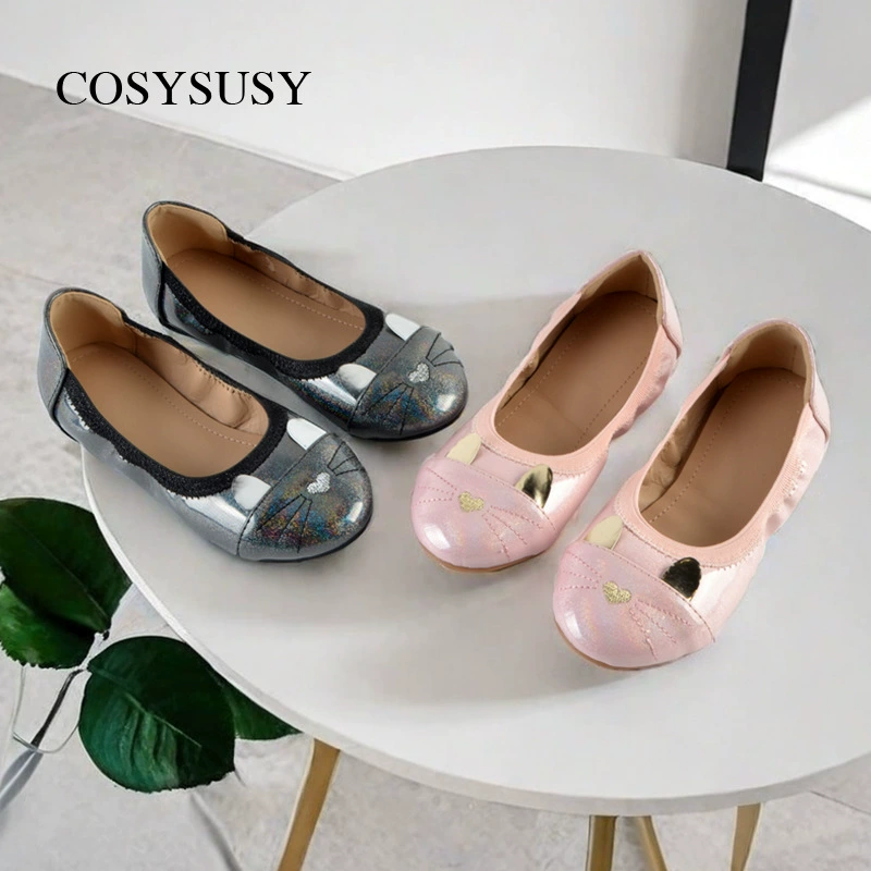 Новые детские изогнутые туфли для танцев 2025 года для детей 6-12 лет, весенне-осенние балетки на мягкой подошве в стиле «яичный рулет» для международной торговли.