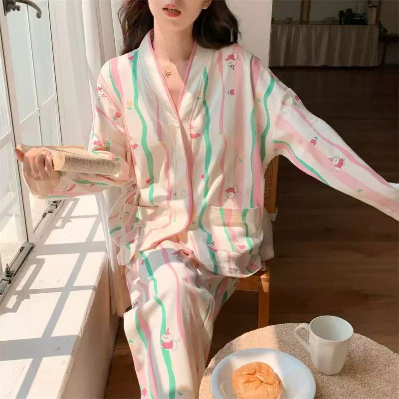 Pajamas for Women Spring and Autum New Sweet Princess Style High-Looking Long-Sleeved Cardigan Cute Cartoon Home Wear Set