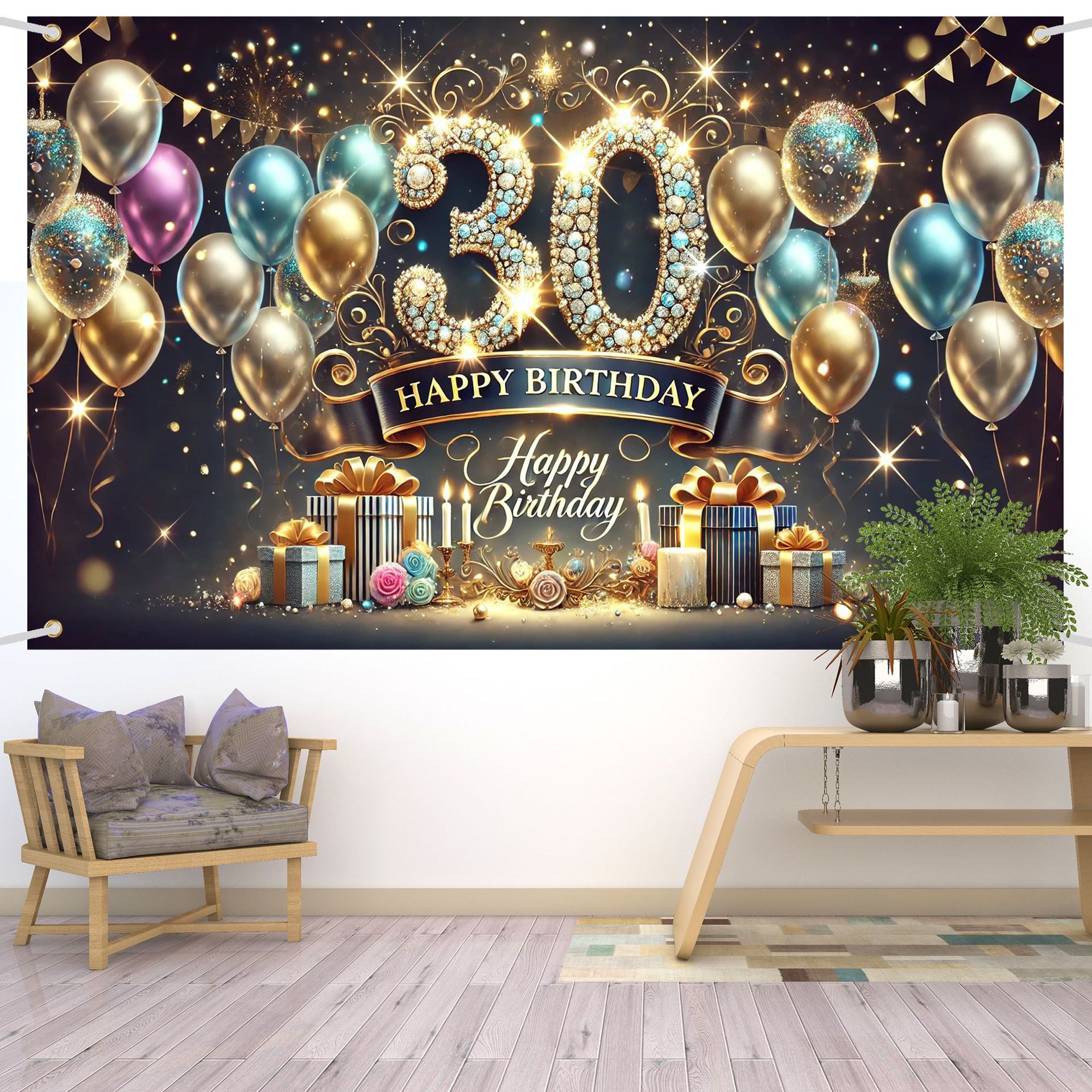 新款跨境生日派对背景布横幅装饰黑金挂布聚会气氛布置生日幕布