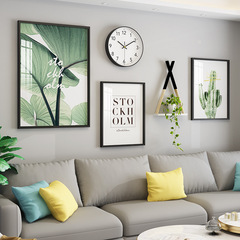 Modern Minimalist Style Green Plant Living Room with Wall Clock Decorative Painting Creative Combination Wall Art Sofa Background Wall Painting