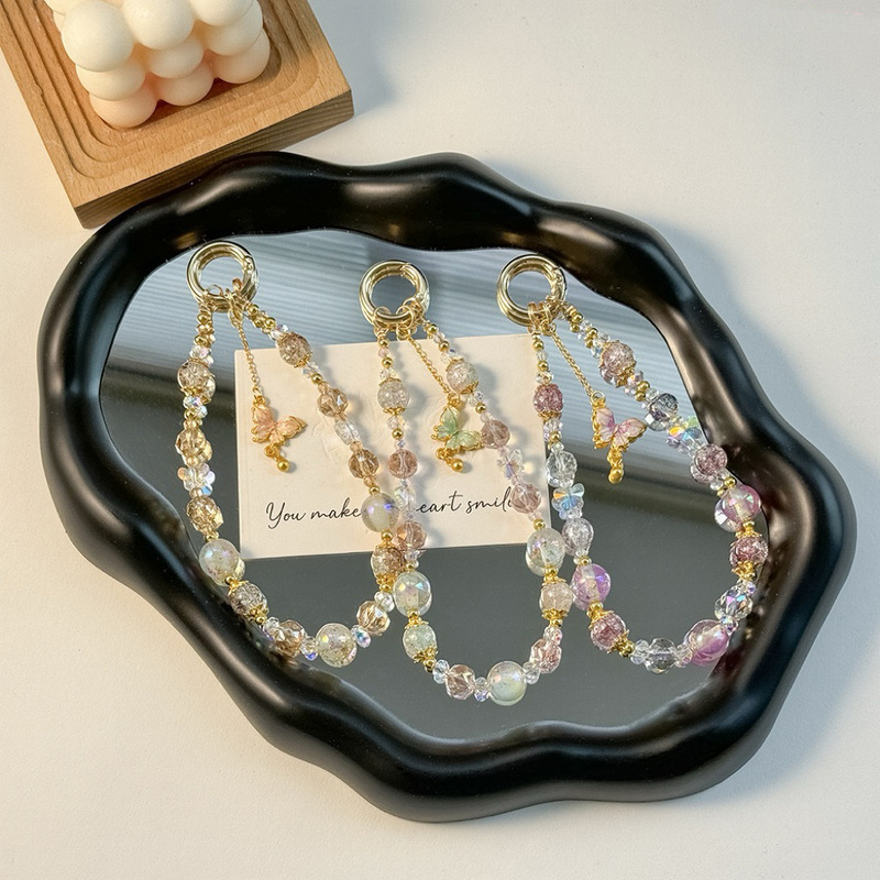 Light Luxury Style Butterfly Crystal Beaded Phone Chain, High-End Hand-Held Lanyard, Women's Fashionable Versatile Keychain Pendant Light Luxury Style Butterfly Crystal Beaded Phone Chain, High-End Hand-Held Lanyard, Women's Fashionable Versatile Keychain Pendant