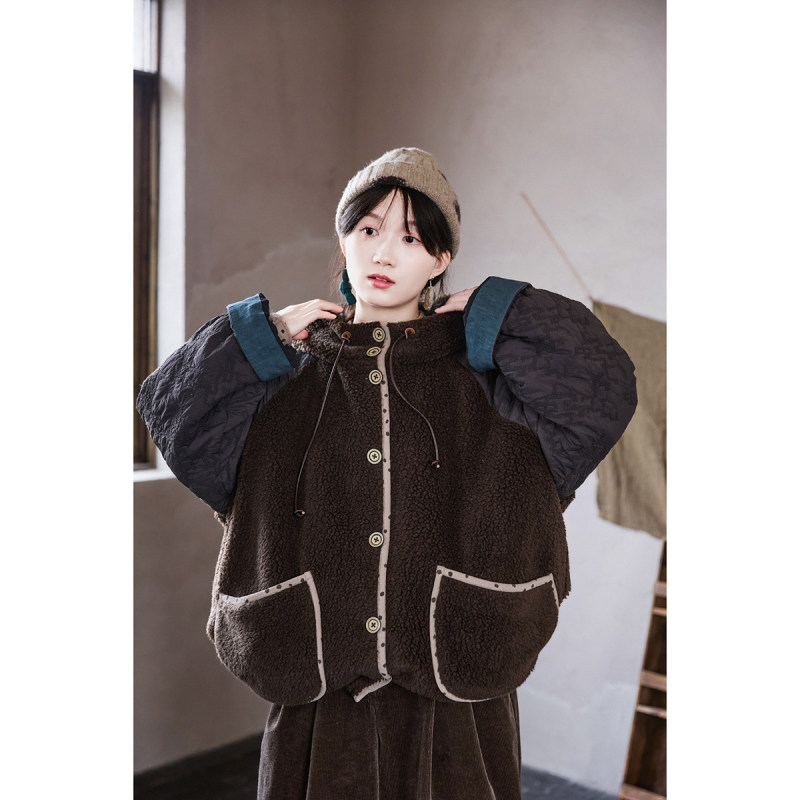 【Random Thoughts】Winter Style Artistic Retro Original Puffer Gray Thick Warm Loose Oversized Casual Hooded Jacket