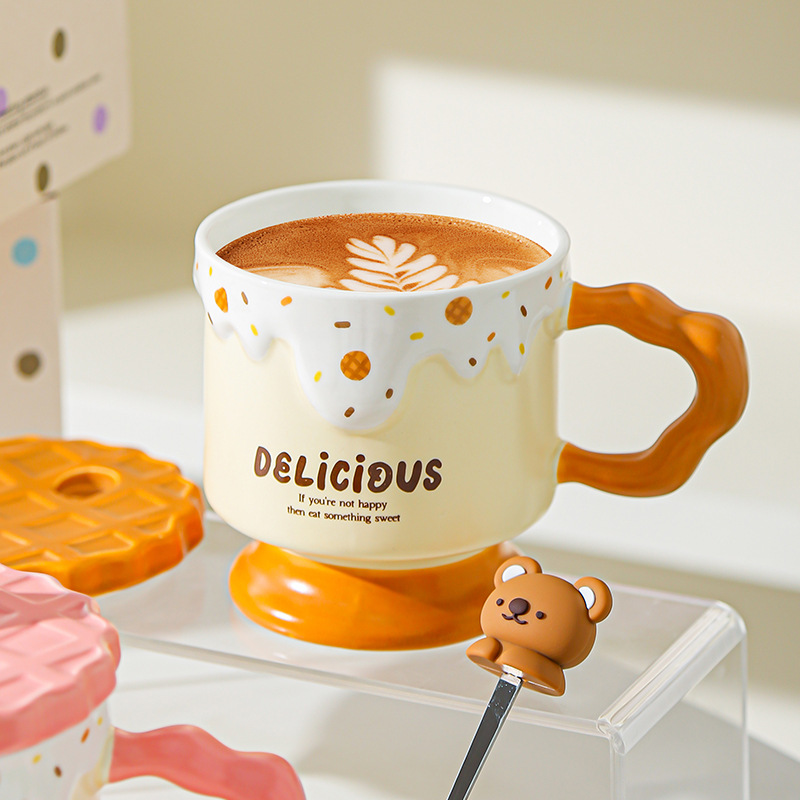 Caricatura dulce oso galletas tazas de cerámica con tapa de alta calidad de la oficina taza de agua regalo de mano taza de regalo