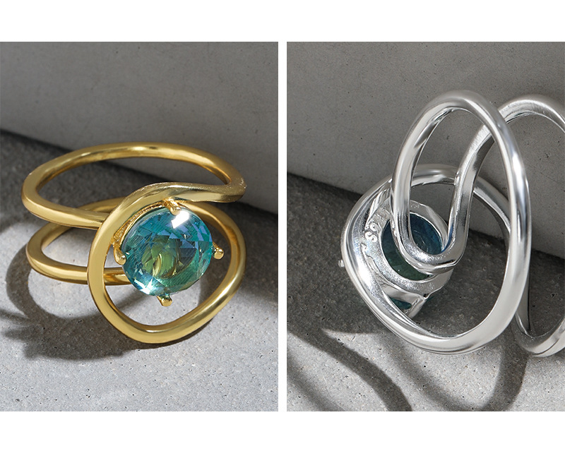 Elegant Geometric Sterling Silver Plating Gem Open Ring