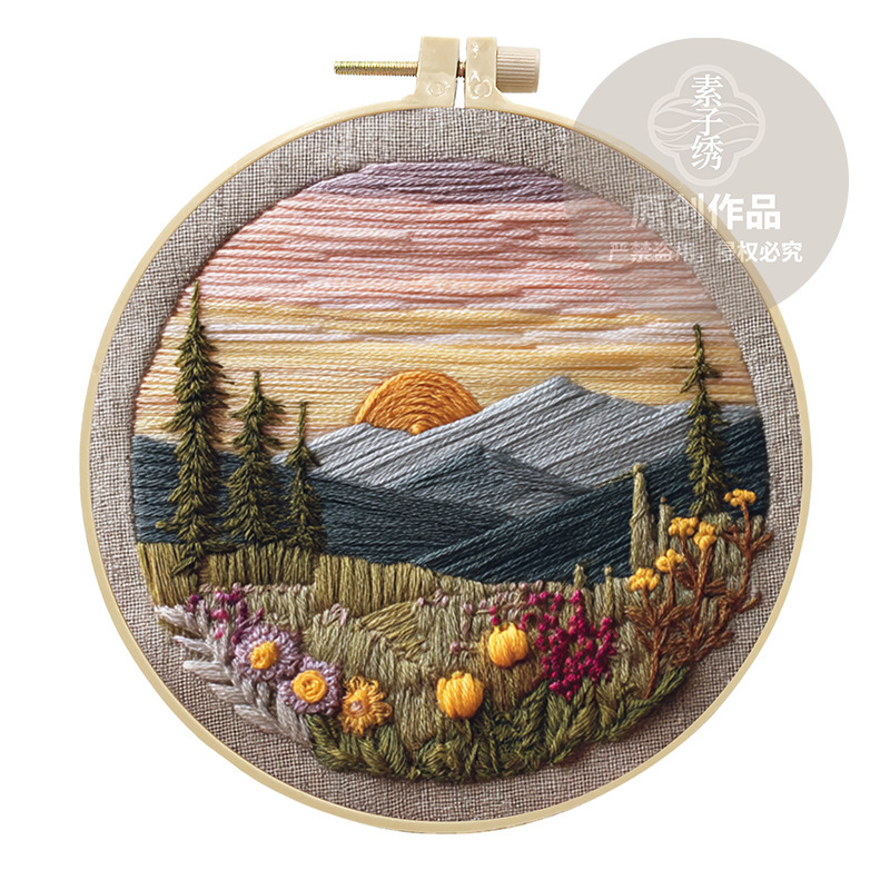 オリジナル-越境新商品 刺繍DIY 風景 手芸布素材キット クリエイティブ手芸針仕事 英語|undefined