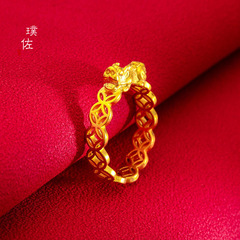 新款久不掉色錢幣貔貅戒指飾品首飾金錢戒指貔貅戒指錢幣