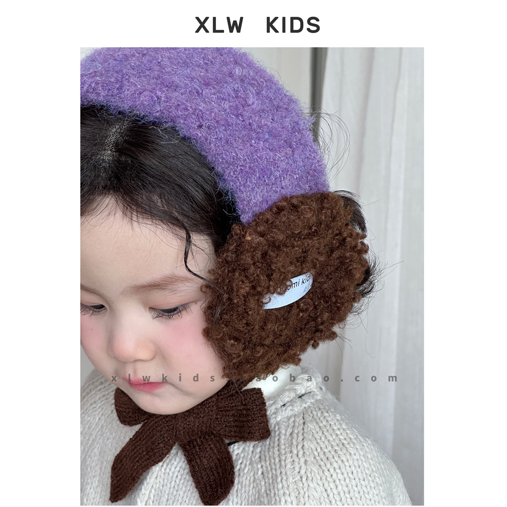 Korean New Color-Blocked Thickeneded Lamb Wool Kidsren's Earmuffs Autumn and Winter Anti-Freeze and Warm Ear Protection Earmuffs for Male and Female Babies