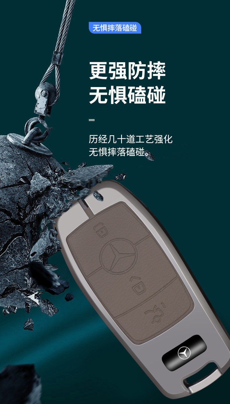 Applicable Mercedes-Benz key case New E-Class C- class E300 bag e200 metal shell C260 buckle A200 Car S-Class GLC300L