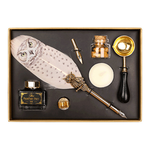 Magic Academy Feather Dip Pen Set Fire Paint Seal Multi-Purpose Set Owl Pen Creative Gift