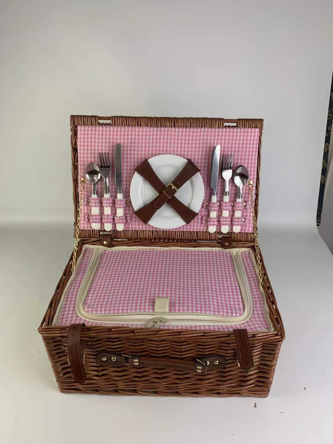 Cesta de picnic de sauce cesta de picnic para cuatro personas cesta de picnic hecha a mano con tapa cesta de picnic cesta de almacenamiento al aire libre