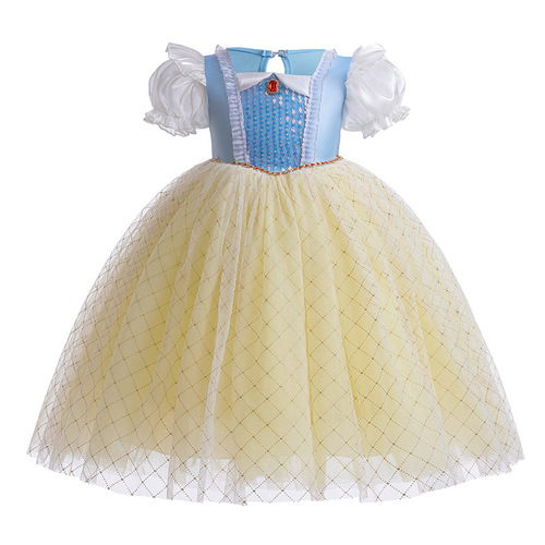 Snow White Girls 2024 Korean Style New Elsa Dress Children's Short Sleeve Dress Baby Princess Dress