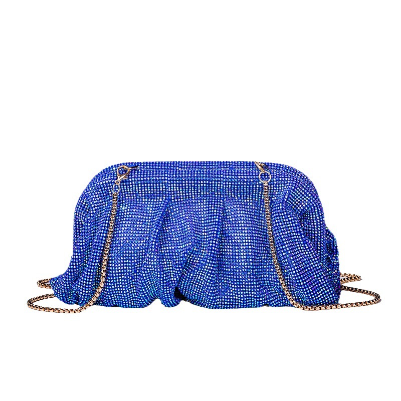 Metal menta hecha a mano diamante bolsa plisada cadena rhinestone dumpling clip Bolsa De noche bolsa de mensajero del hombro