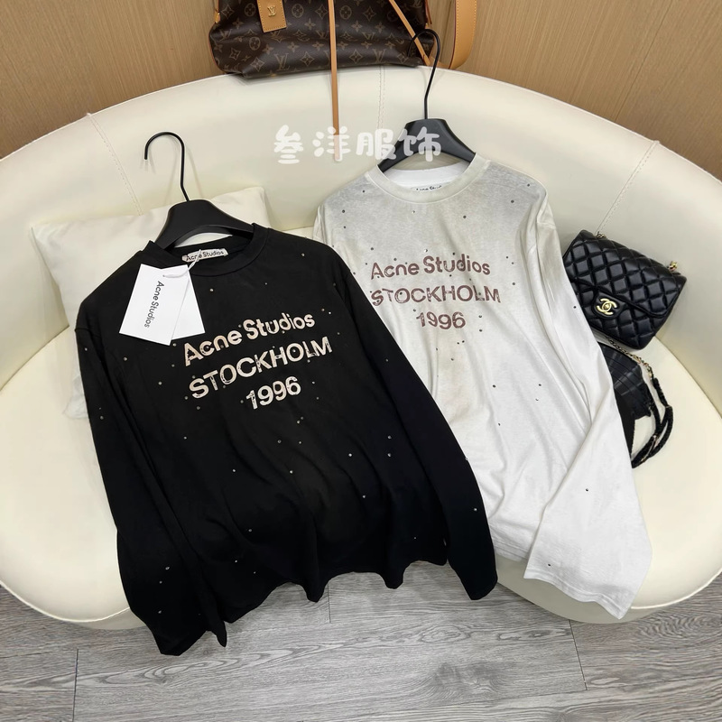 Three Tags Attached, Ac New Year Limited Edition American-Style Vintage 1996 Letter Rhinestone Long-Sleeve T-Shirt, Distressed Unisex Top Three Tags Attached, Ac New Year Limited Edition American-Style Vintage 1996 Letter Rhinestone Long-Sleeve T-Shirt, Distressed Unisex Top