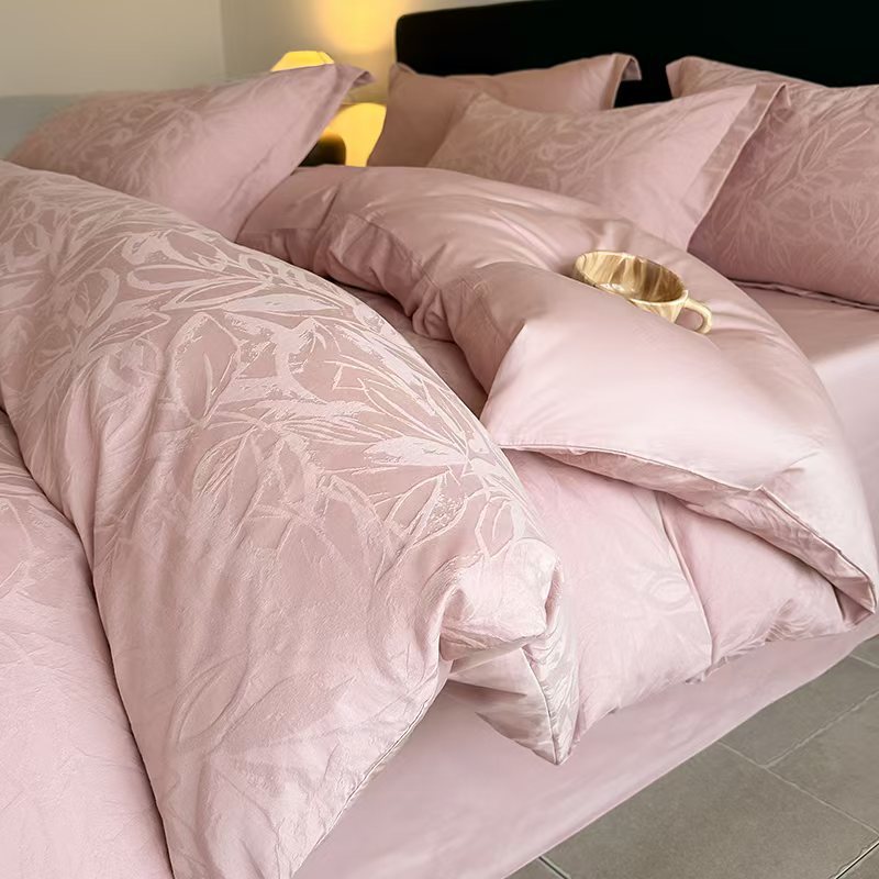 Parure de lit luxe satin jacquard ensemble 4 pièces_voghion.com