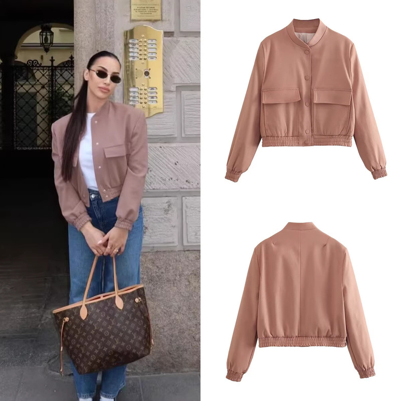 Z Brand Foreign Trade Cross-Border European and American Style Women's Clothing 2026 Spring New Lotus Pink Large Pocket Jacket Women's Coat Z Brand Foreign Trade Cross-Border European and American Style Women's Clothing 2026 Spring New Lotus Pink Large Pocket Jacket Women's Coat