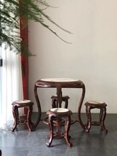 紫光檀东非黑黄檀圆鼓桌休闲桌五件套茶桌餐桌清式明式家具