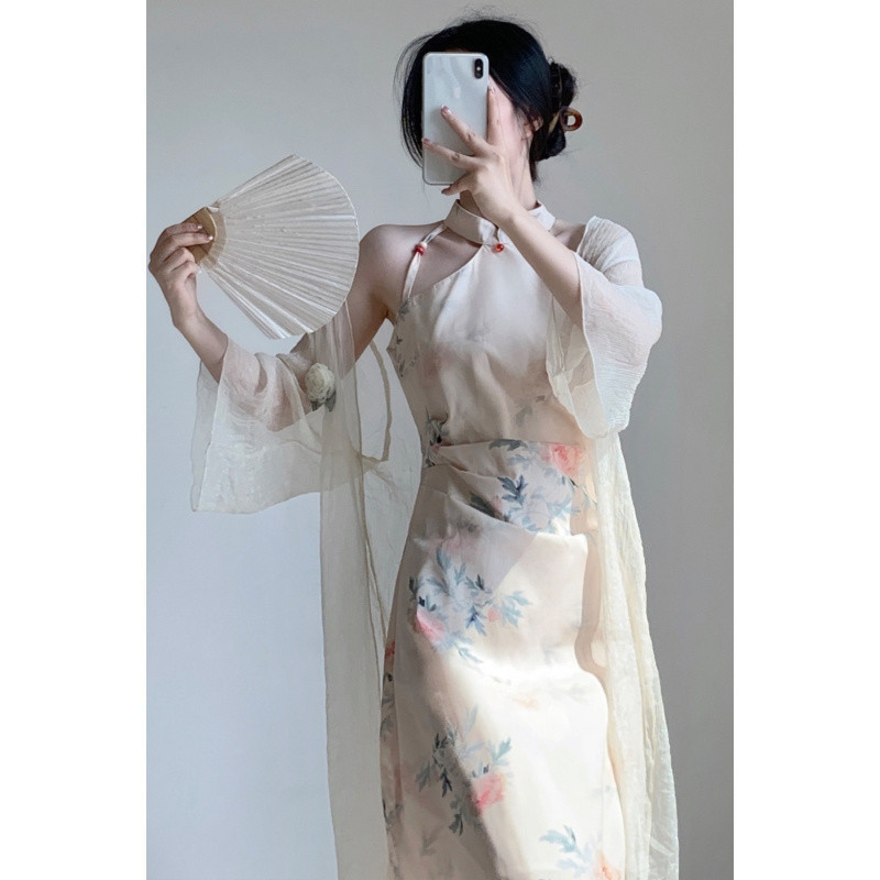 Q7N 新中国風レトロホルターネックチャイナドレス改良版ドレス女性の夏服 2025 新しい中国風ウエスト|undefined