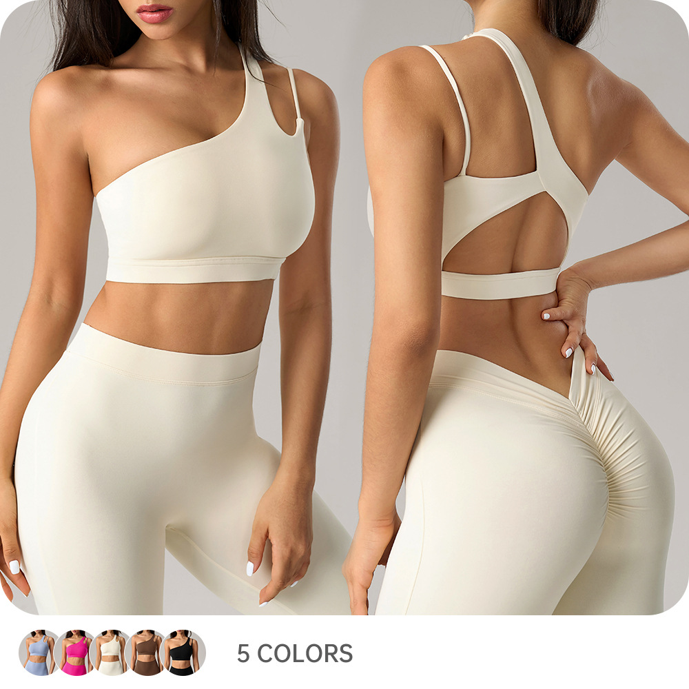 European and American Cross-border Oblique Single Shoulder Yoga Bra Beautiful Back Sports Underwear Irregular Shoulder Running Fitness Vest DWX008