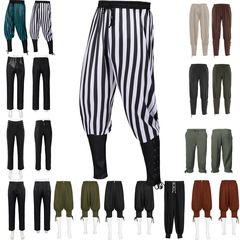 2024 Amazon New Men's Medieval Four-Color Retro Performance Leggings with Bandage Pants Pirate Ship Cosplay Costume