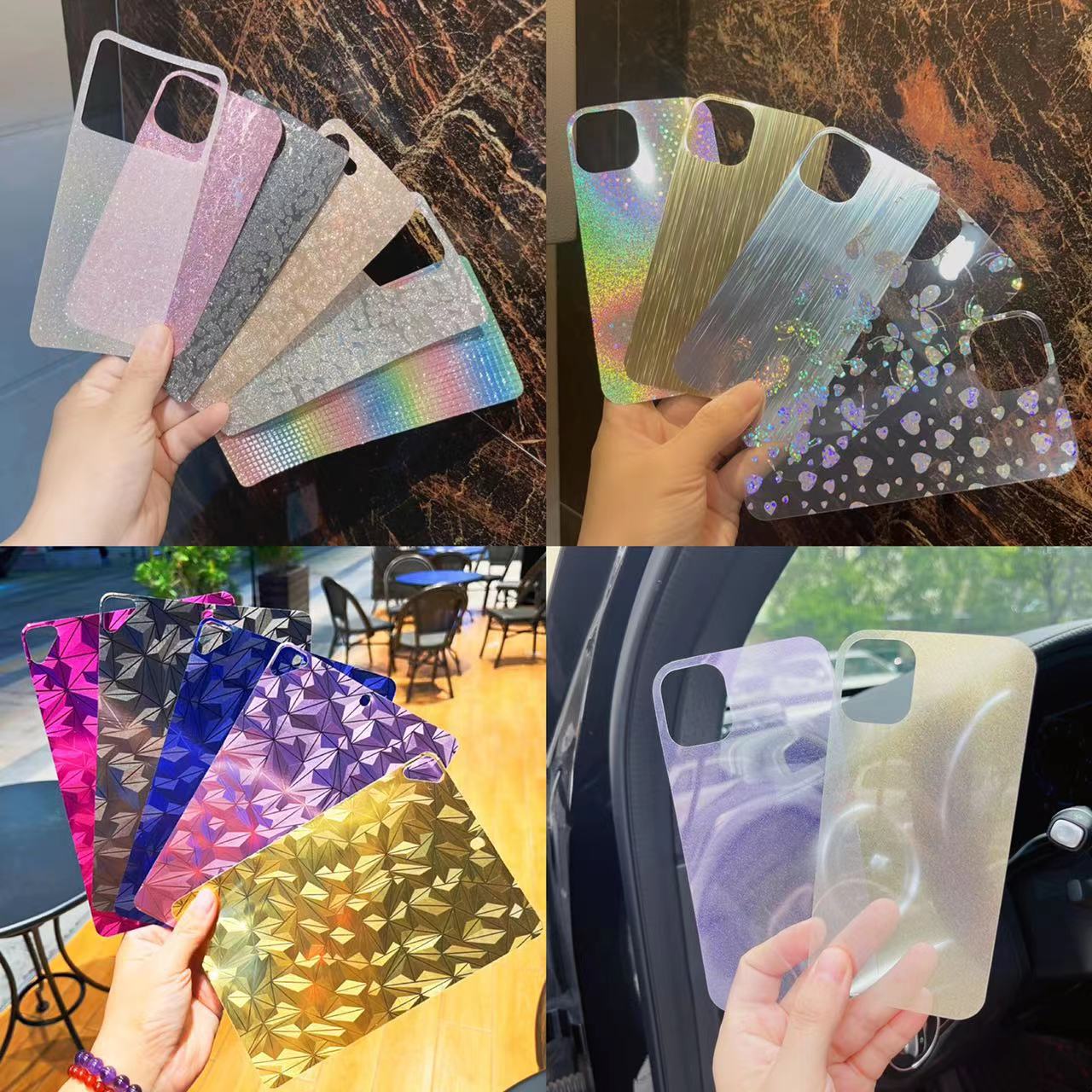 背卡星星双面防水手机壳镭射卡纸适用于苹果15PROMAX彩虹渐变潮款