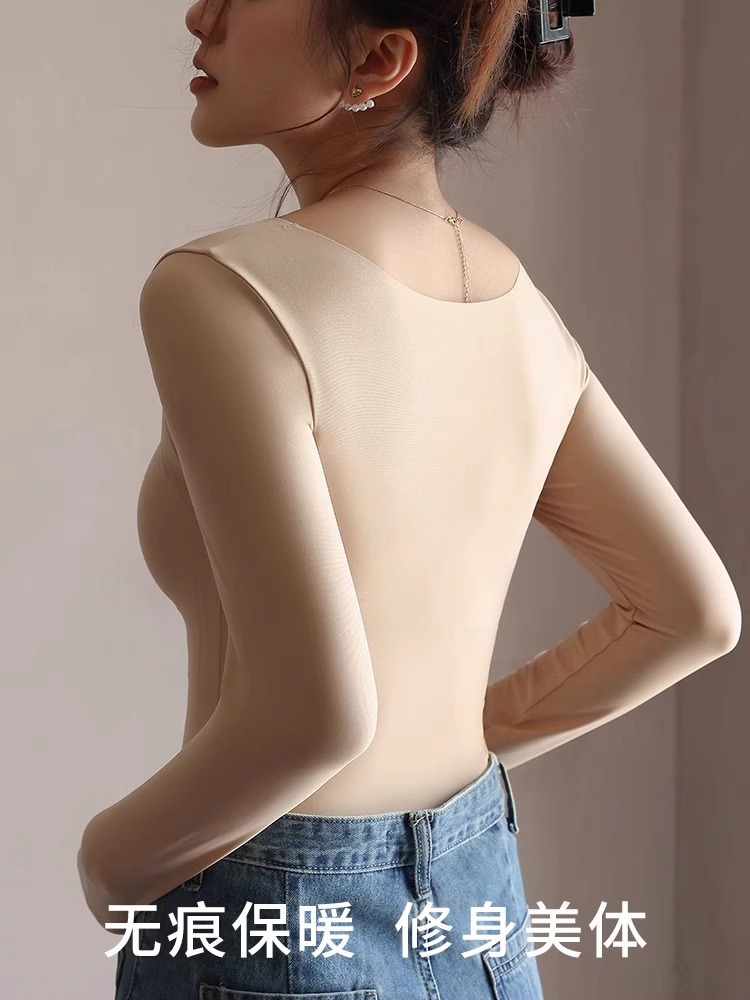 가슴 패드가 있는 여성용 보이지 않는 보온 속옷, 겨울용 심리스 피부 밀착 베이스 레이어, 발열 가을 코트 상의