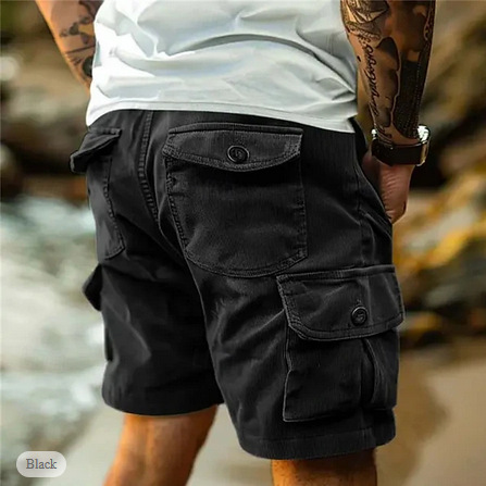 Men's Workwear Short-Sleeved Shorts Summer Casual Corduroy Loose Elastic Waist Multi-Pocket