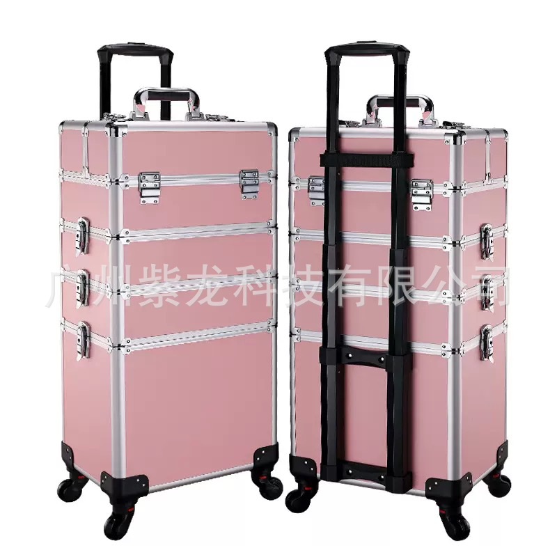Caja de maquillaje de aleación de aluminio, peluquería, belleza, caja de herramientas de bordado de manicura, palanca de maquillaje, caja de almacenamiento multicapa de gran capacidad