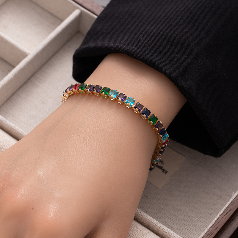 Bracelet Tennis Rectangular Multi-coloured Zircon Full Diamond_voghion.com