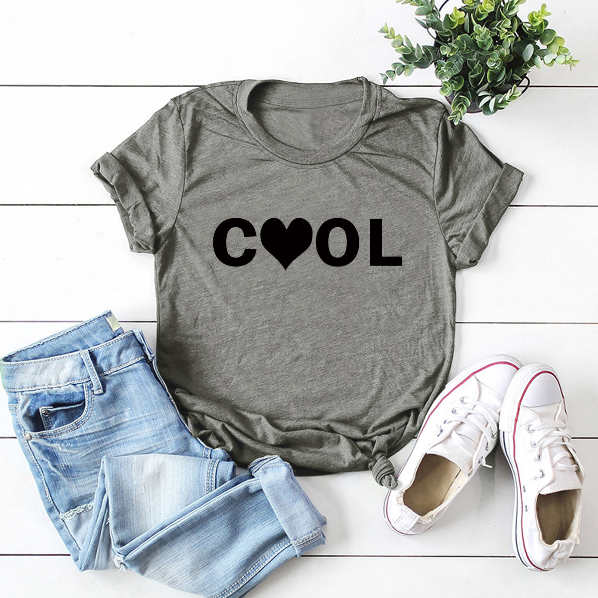 Pure Letter Heart Shape Printed Cotton T-shirt display picture 9