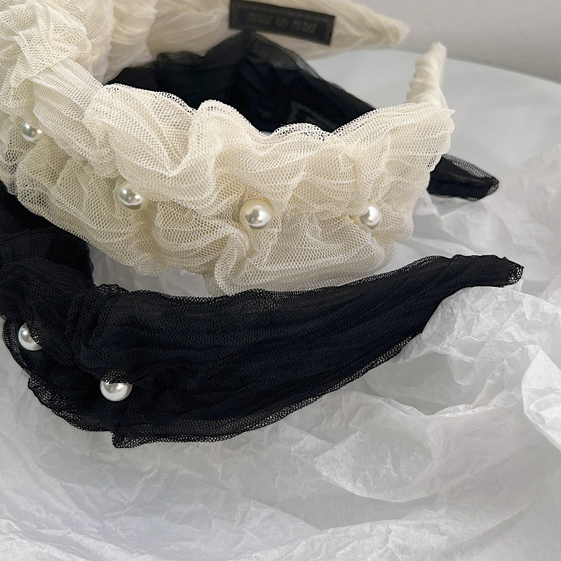 Korean Style Wide-brimmed Mesh Pleats Pearl Headband display picture 3