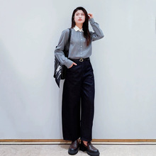 女装2026秋季新款全棉九分微O型牛仔裤百搭老钱风阔腿休闲裤