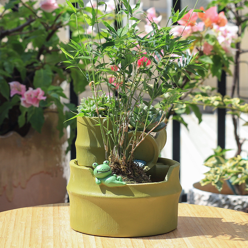 Chậu Cây Resin Chậu cây resin phong cách đồng quê, chậu mini hình tre, trang trí bàn, ban công và sân vườn (RG-247)