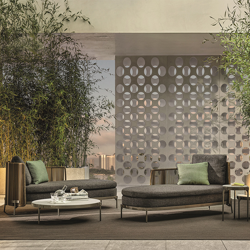 Diseñador de sofá al aire libre nórdico silla de lujo ligera trenzada de caña villa área de alojamiento residencial hotel patio área de ocio muebles