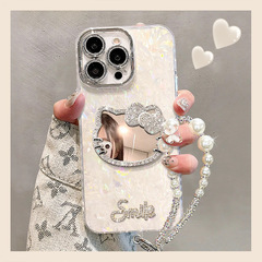 豪華なキティ猫の小型ミラー付きiPhoneケース、Apple 17 Pro Max、iPhone 16、メイク直し用、15/14/13対応
