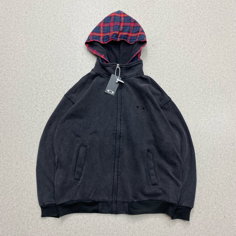 Niche Oak Retro Black Warrior Washed Distressed Brushed Hooded Zipper Cardigan Jacket Spliced Hoodie Sweatshirt