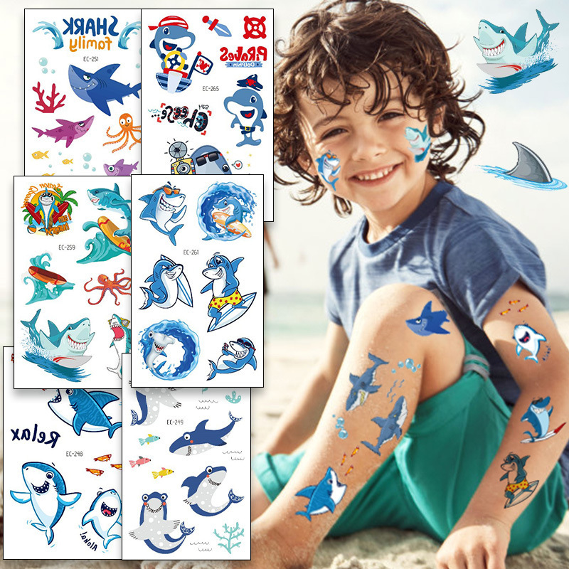 Children Tattoo Stickers Pirate Shark Baby Boys Girls Cute Cartoon Waterproof Temporary Face Stickers Cross Border in stock